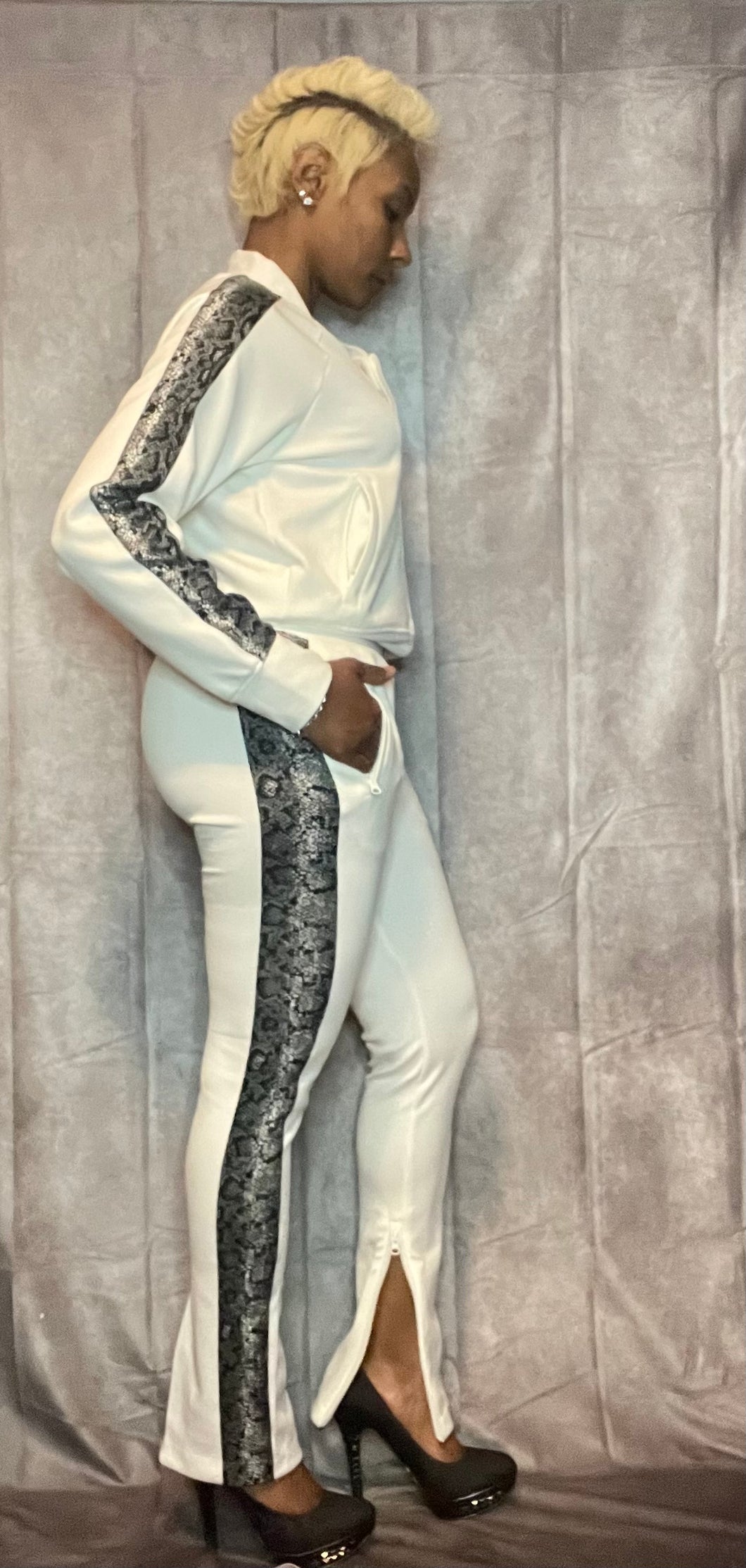 Snake Print Contrast Track Suit Pants